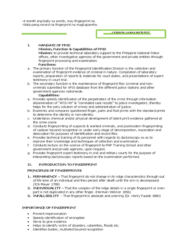 1 Fingerprint Identification PDF Fingerprint Crime & Violence