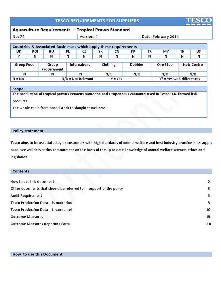 Tesco Requirements For Suppliers Aquaculture Requirements Tropical