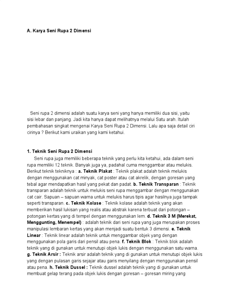 Teknik dan Unsur Seni Rupa 2D & 3D | PDF