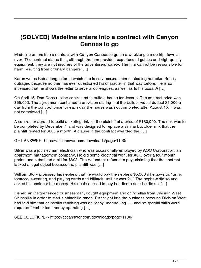Solved Madeline Enters Into A Contract With Canyon Canoes To Go PDF