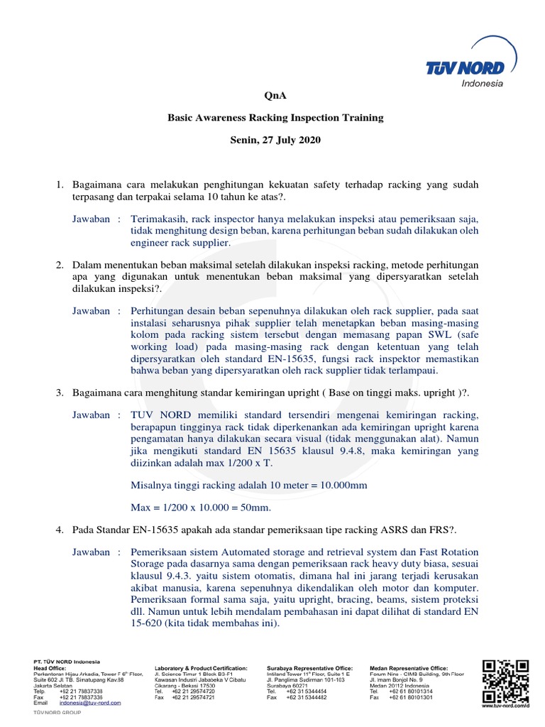 Inspeksi dan Standar Racking EN 15635 | PDF