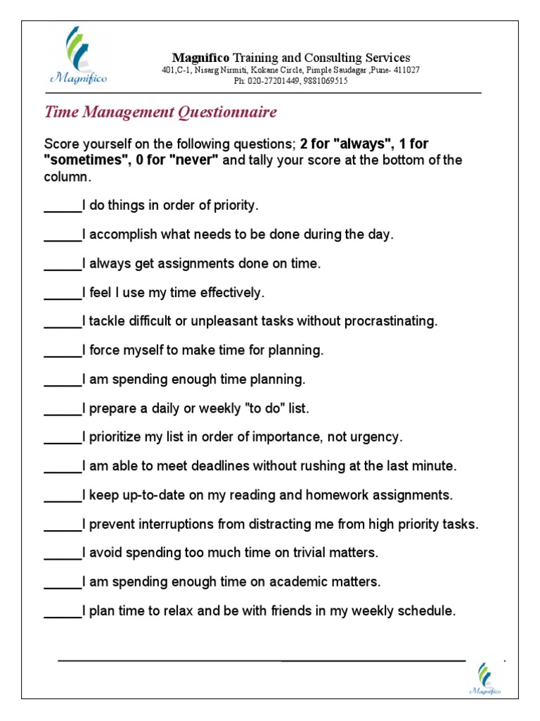 Time Management Self-Assessment Tool | PDF