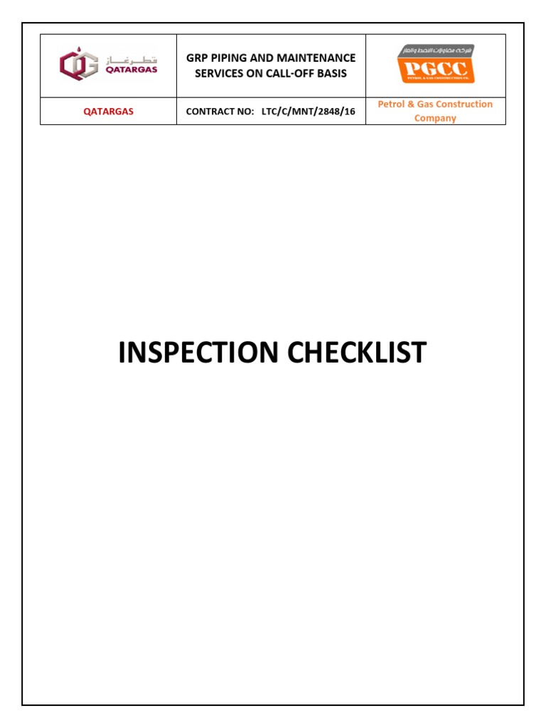 Inspection Checklist GRP Piping and Maintenance Services On CallOff
