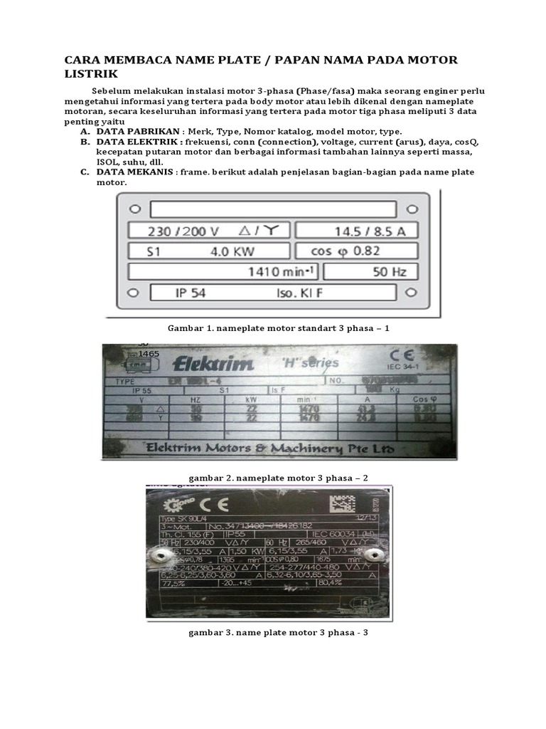 Cara membaca name plate motor 3 fasa PDF