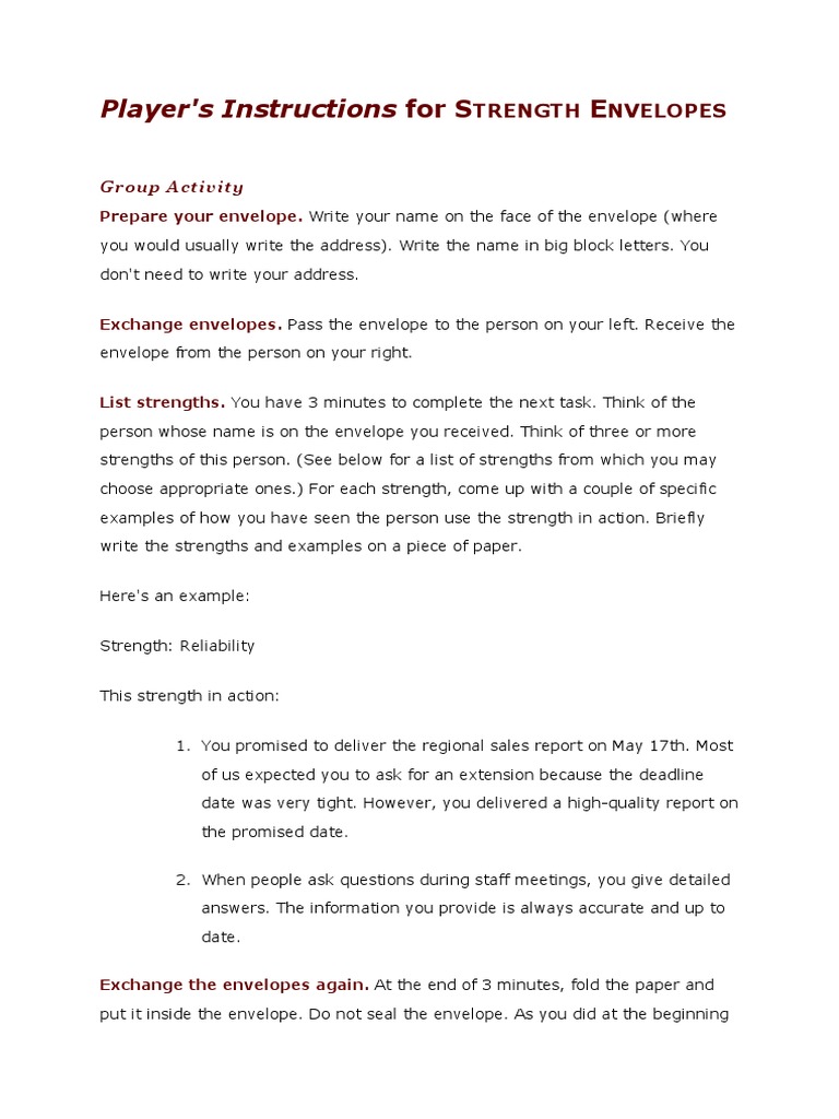 Player's Instructions For S: Group Activity | PDF | Envelope ...