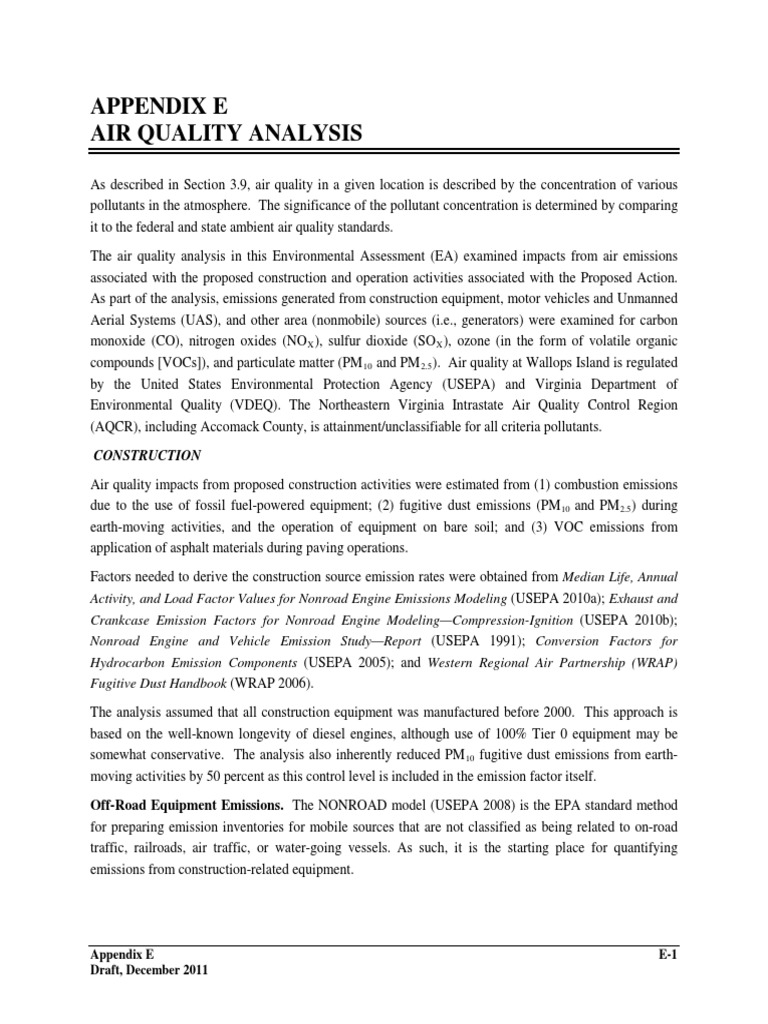 Appendix E Air Quality Calculations PDF Air Pollution Exhaust Gas