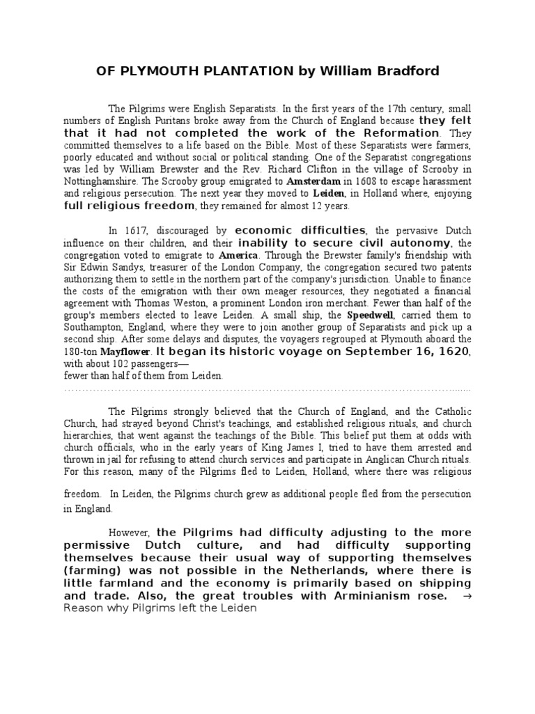 Of Plymouth Plantation by William Bradford Plymouth