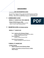 Commencement and Resumption Dates 2020 - 2021 - 2022