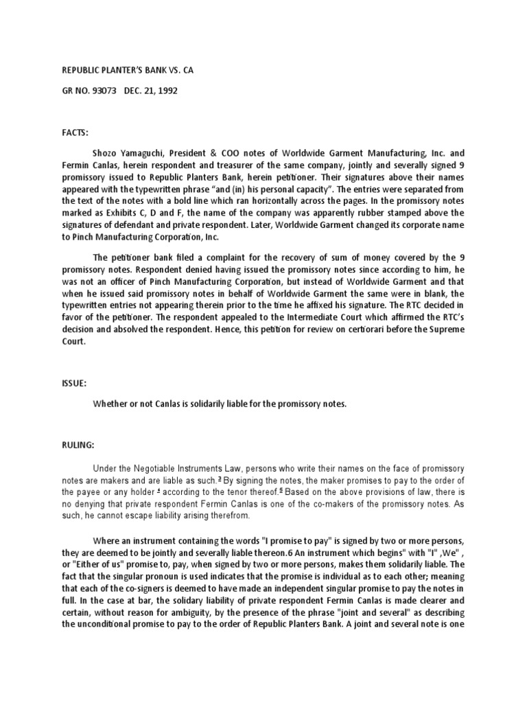 Republic Planters Bank VS Ca PDF Promissory Note Joint And