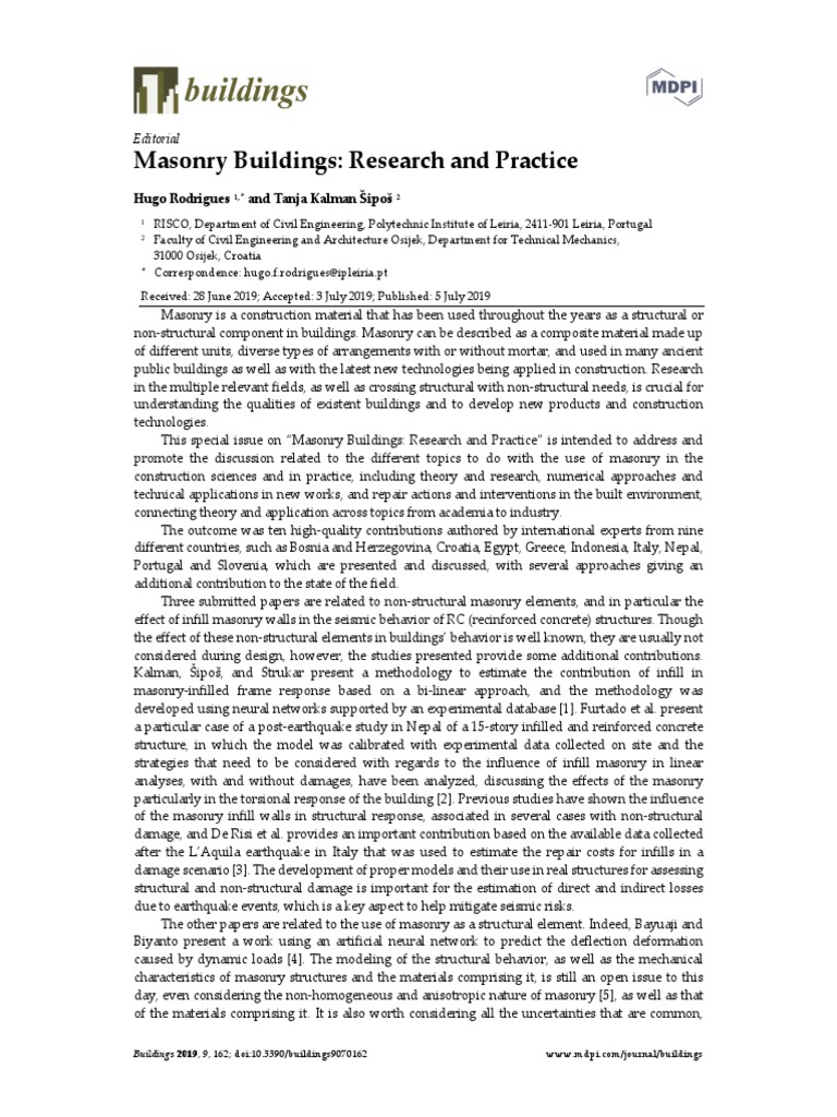 Masonry Buildings: Research and Practice: Editorial | PDF | Masonry ...