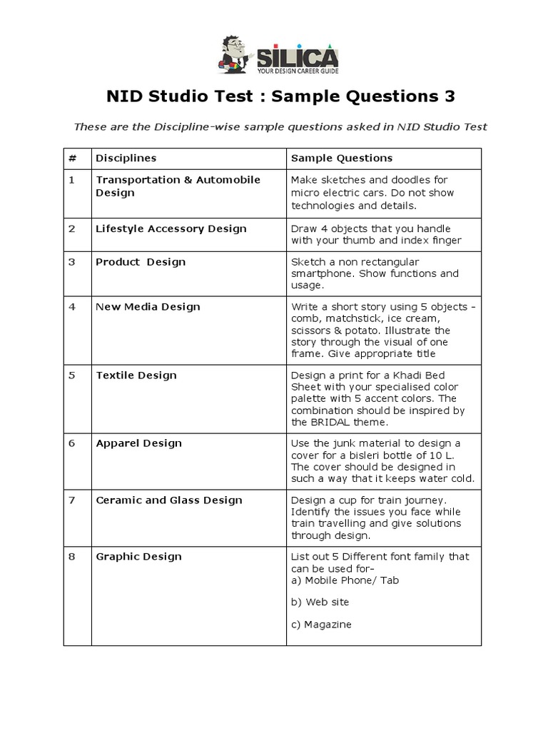 NID Studio Test Sample Questions | PDF | Design