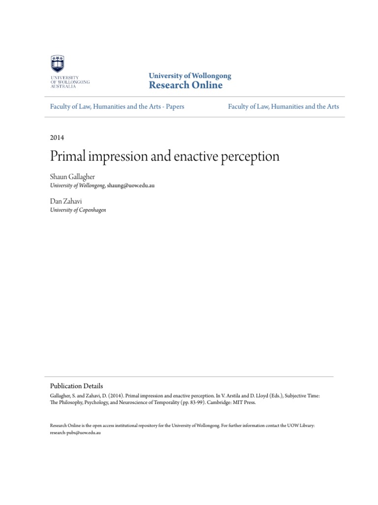 Primal Impression and Enactive Perception | PDF | Phenomenology ...
