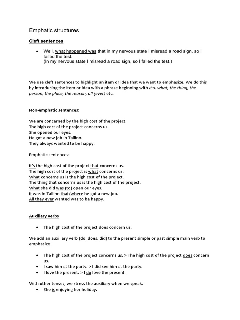Emphatic Structures and Cleft Sentences | PDF | Semantic Units | Human ...