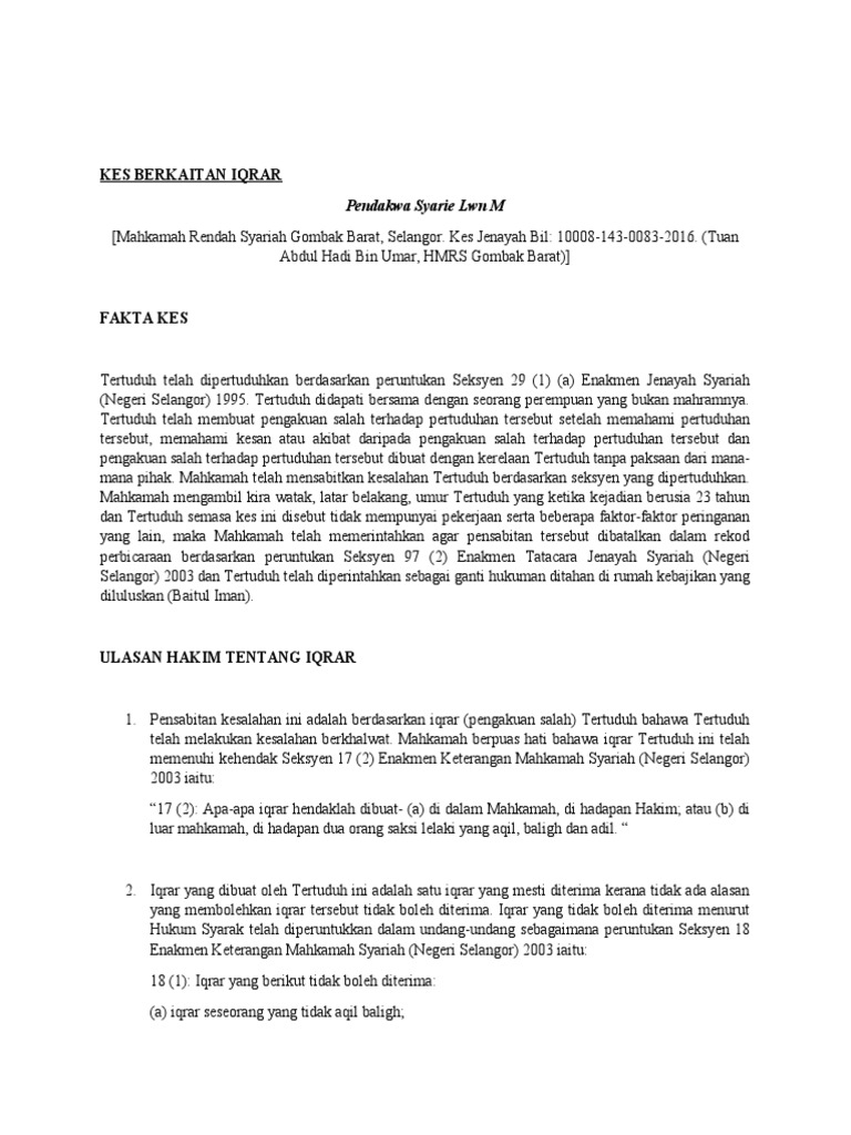 Kes Berkaitan Syahadah Dan Iqrar 2 0 Pdf