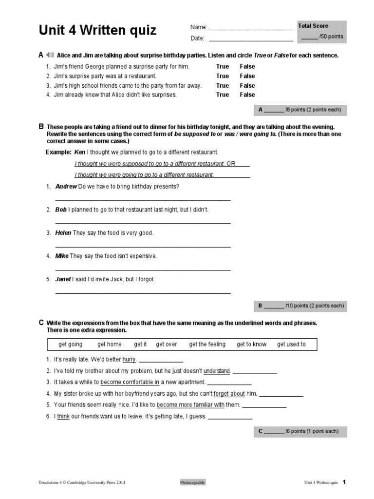 Unit 4 Written Quiz