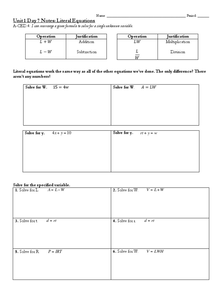 Rearranging Literal Equations Guide | PDF
