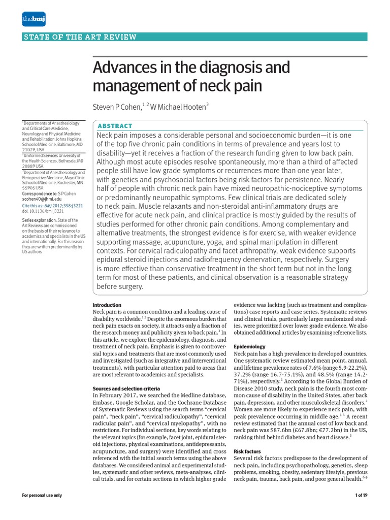 Advances in The Diagnosis and Management of Neck Pain | PDF | Pain ...