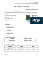 ASK Transmitter Module: Product Identification 315MHZ JMR-TX1-315M 433.92MHZ JMR-TX1-433M