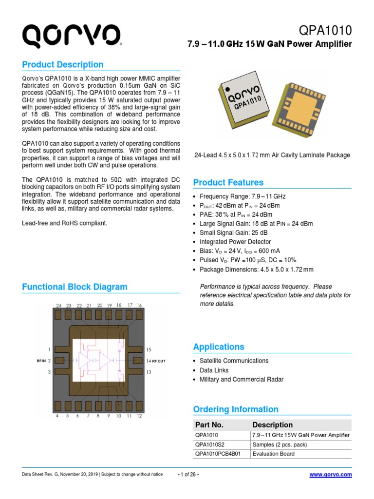 Product Description: 7.9 - 11.0 GHZ 15 W Gan Power Amplifier | PDF ...