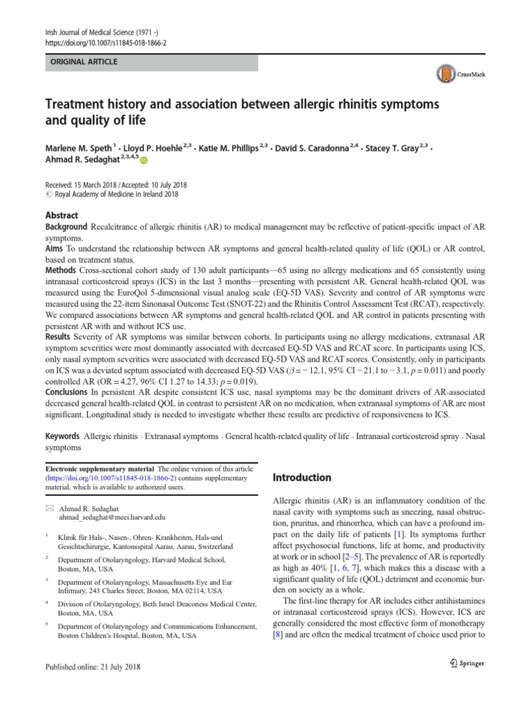 Speth2018 - Treatment History and Association Between Allergic Rhinitis ...