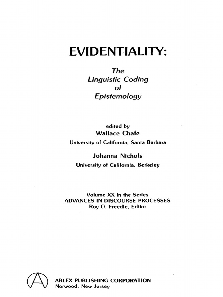 Evidentiality The Linguistic Coding of Epistemology (Chafe and Nichols) PDF Human Communication Grammar