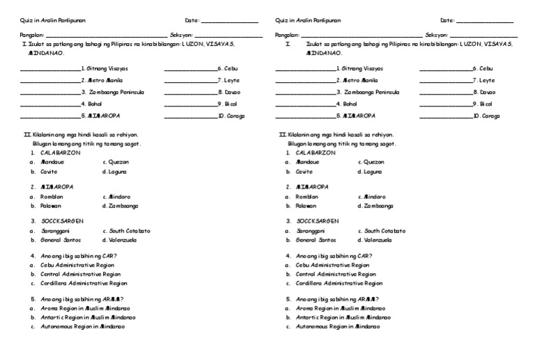Quiz 3 In Mga Rehiyon Pdf