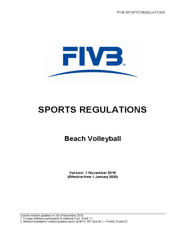 FIVB Beach Volleyball Sports Regulations Version 1 November 2019 PDF