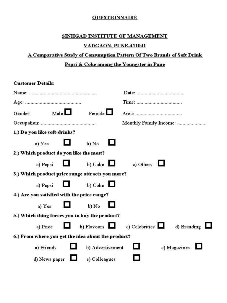 A Comparative Study of Consumption Pattern of Two Brands of Soft Drink
