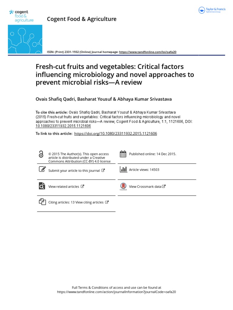Fresh Cut Fruits and Vegetables Critical Factors Influencing ...