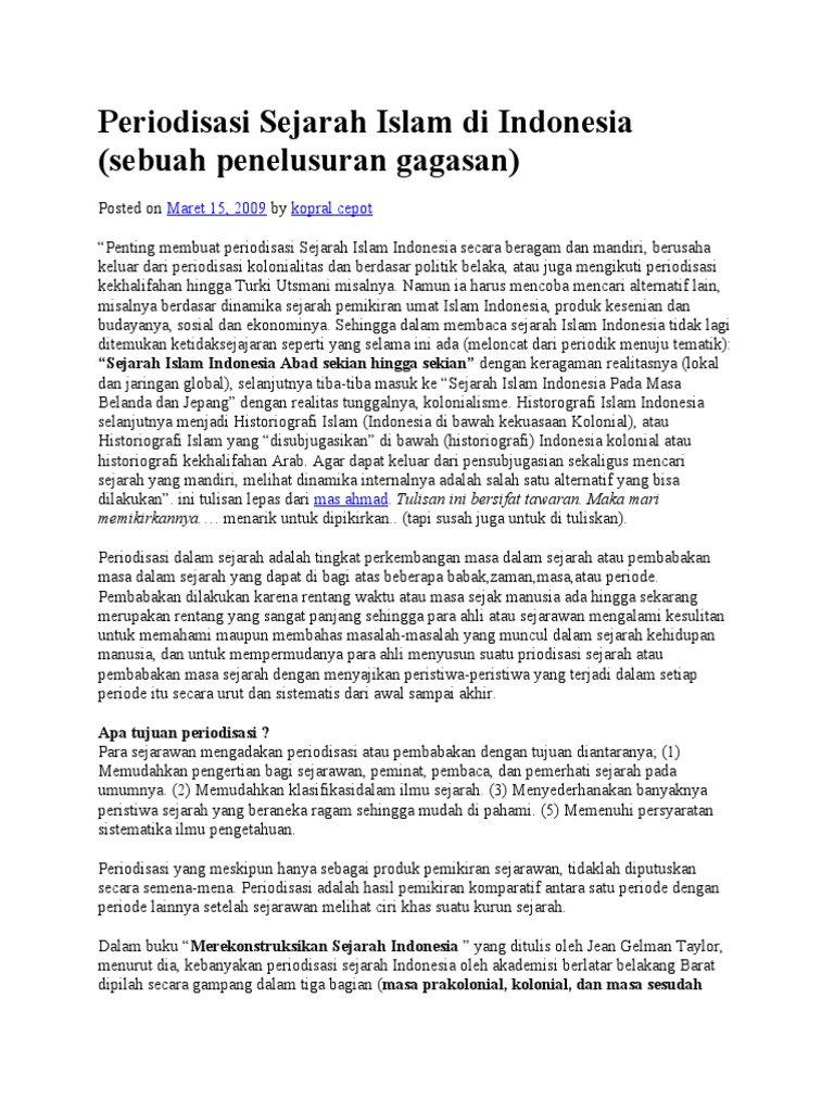 Periodisasi Sejarah Islam Di Indonesia