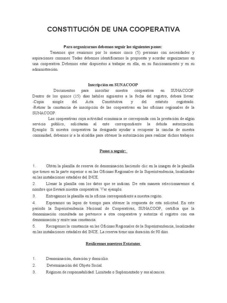 Requisitos para constituir una cooperativa | PDF | Cooperativa ...