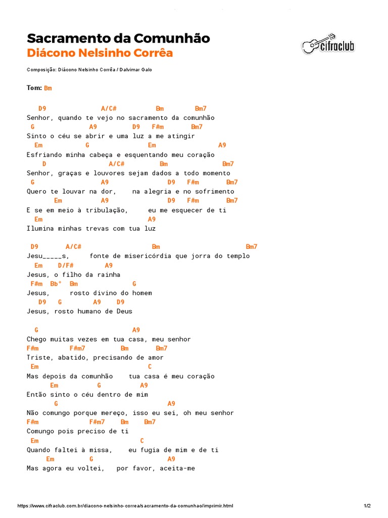 Letra: Sacramento da Comunhão | PDF | Eucaristia | Jesus