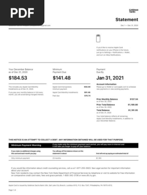 Apple Card Statement - December 2020