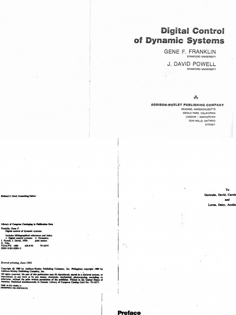 Digital Control Dynamic Systems by Franklin and Powell PDF Analog