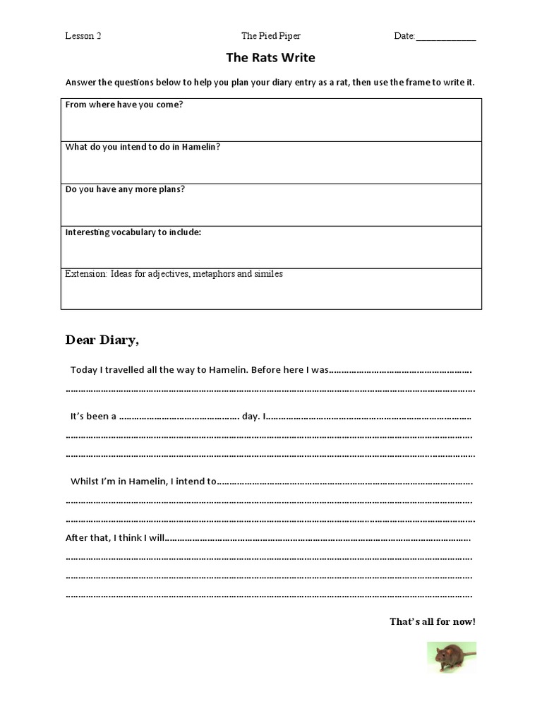Rat Diary Entry Writing Frame PDF