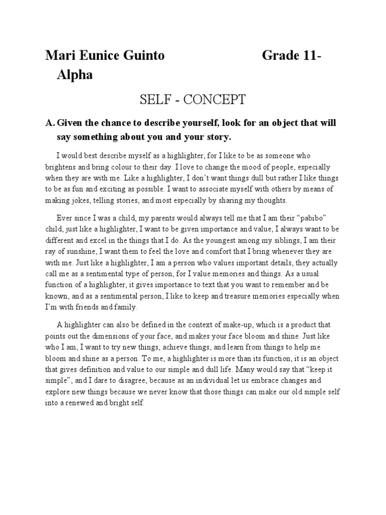 self concept essay pdf