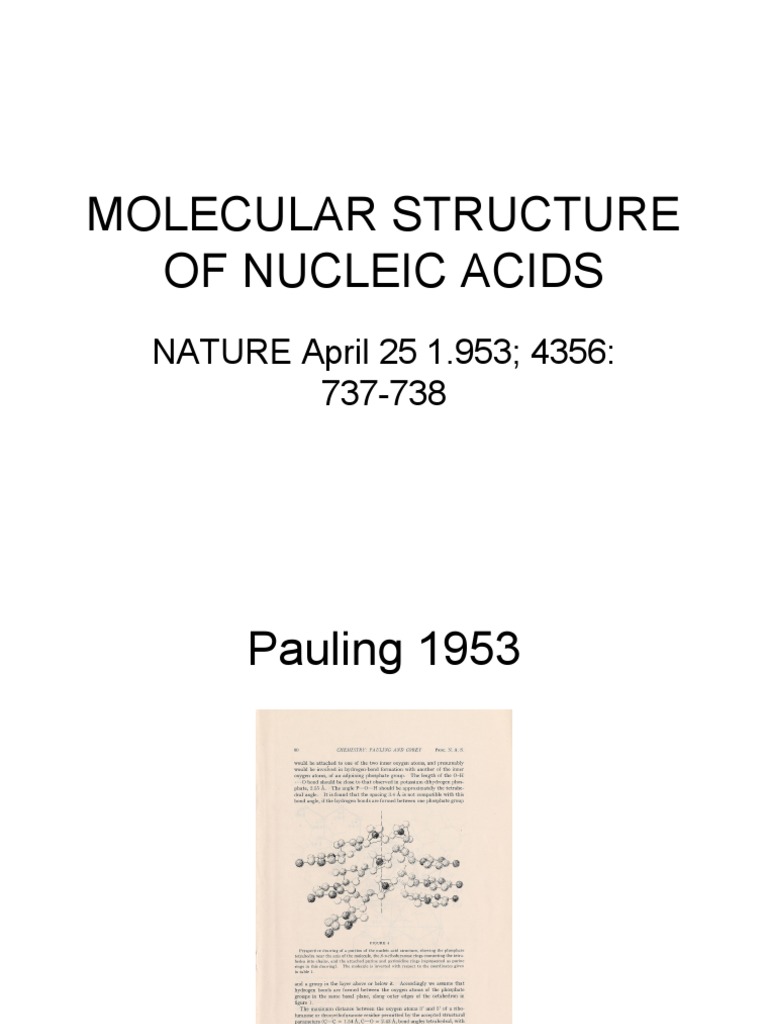 Molecular Structure of Nucleic Acids: NATURE April 25 1.953 4356: 737 ...