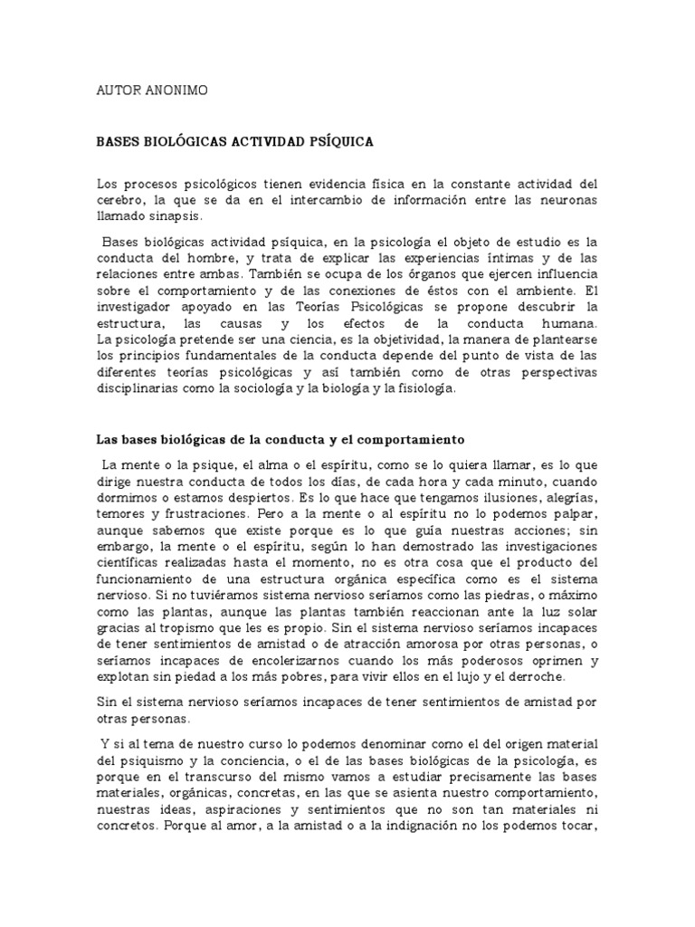 Bases biológicas de la actividad psíquica | PDF | Sistema nervioso ...