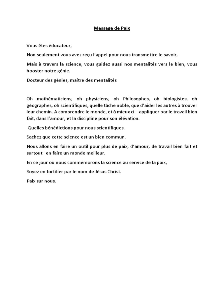Message De Paix