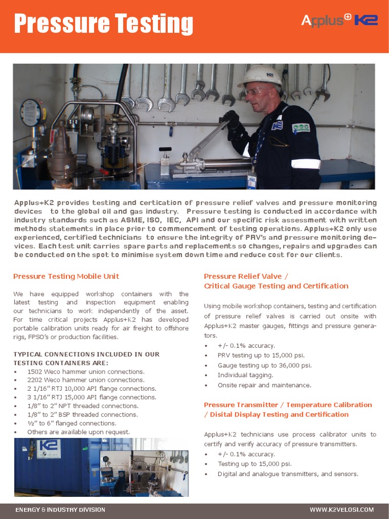 Applus+K2 Pressure Testing Solutions | PDF | Calibration | Mechanical ...