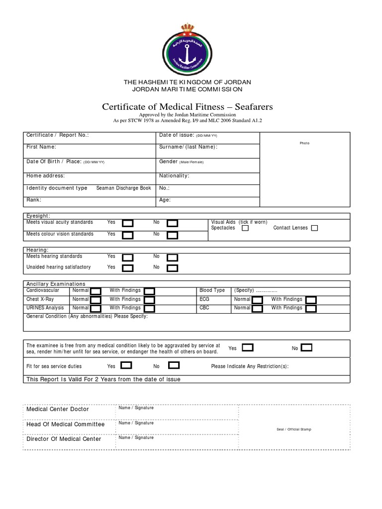 Medical Fitness Report New For Jordan PDF Clinical Medicine