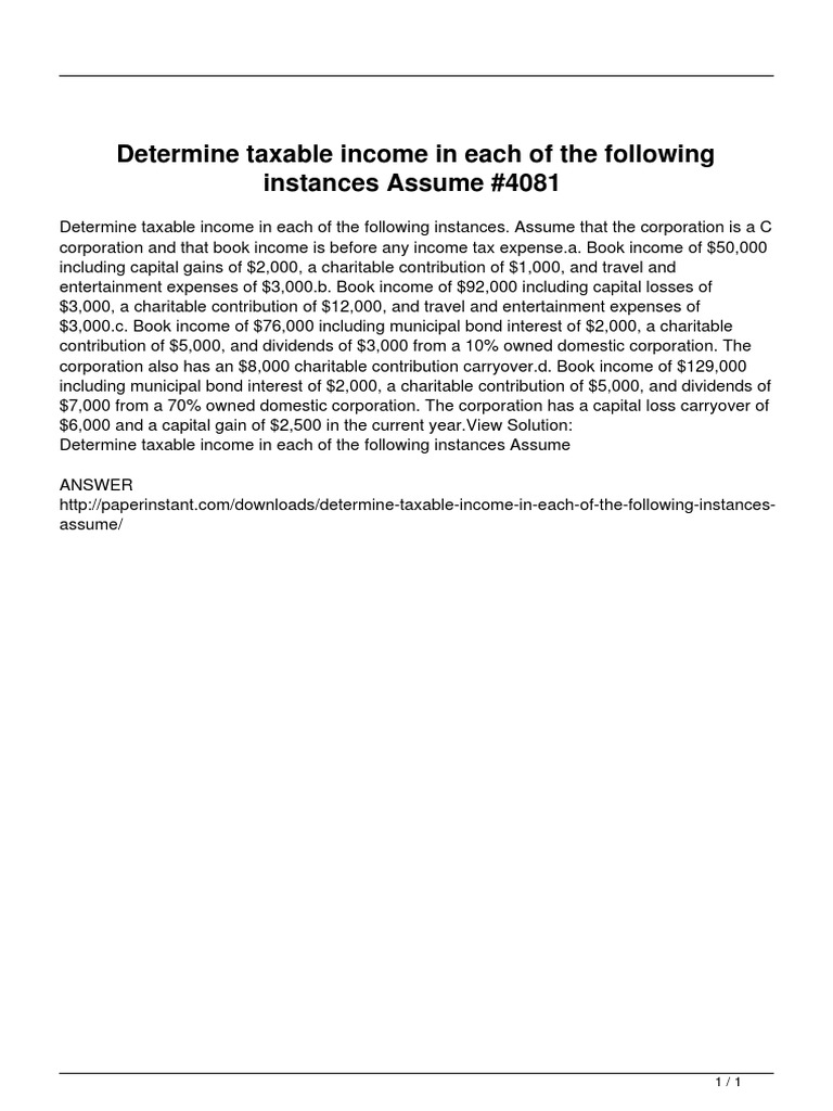 Taxable Income Calculation for C Corporations | PDF
