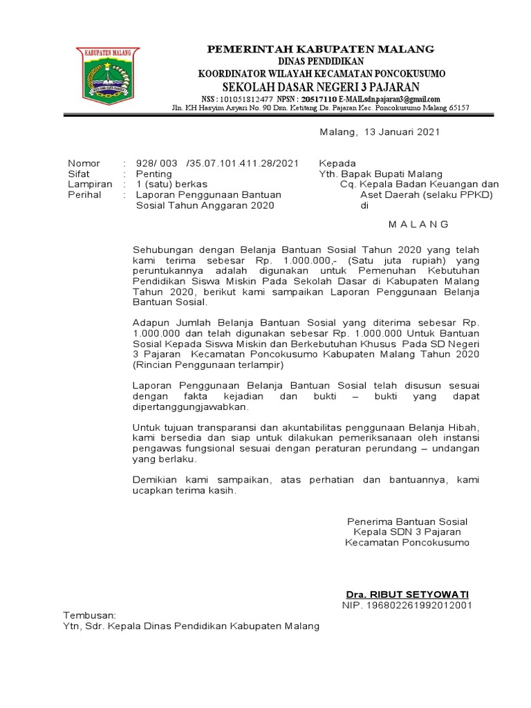 Contoh Laporan Bansos Siswa Miskin | PDF