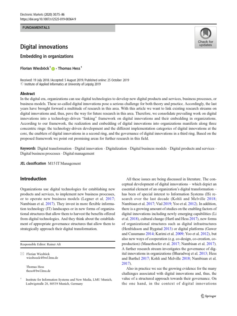 Framework for Digital Innovations | PDF | Business Model | Innovation