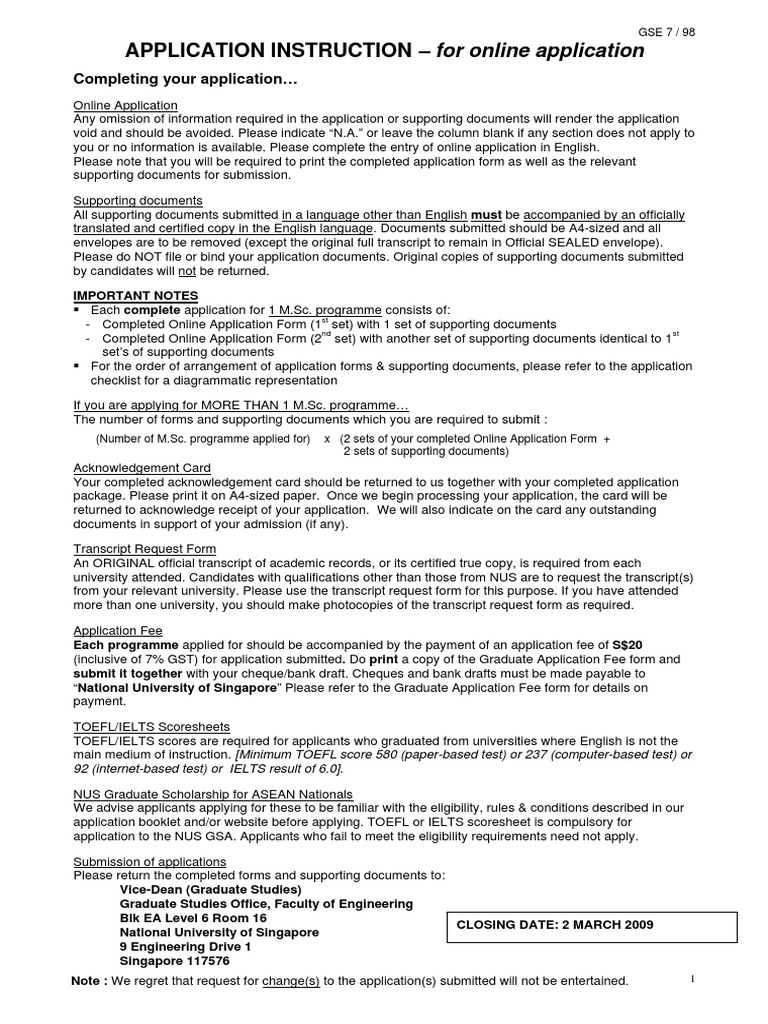 Application Instructions - Aug09 | PDF | Test Of English As A Foreign ...