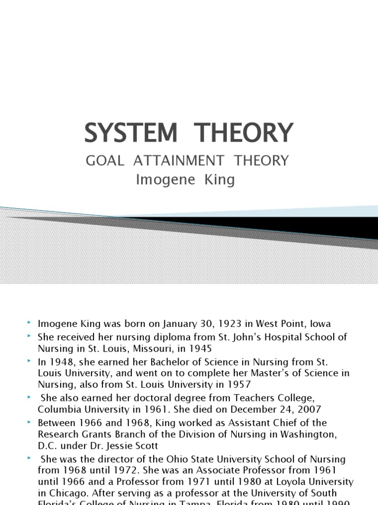 System Theory: Goal Attainment Theory Imogene King | PDF ...