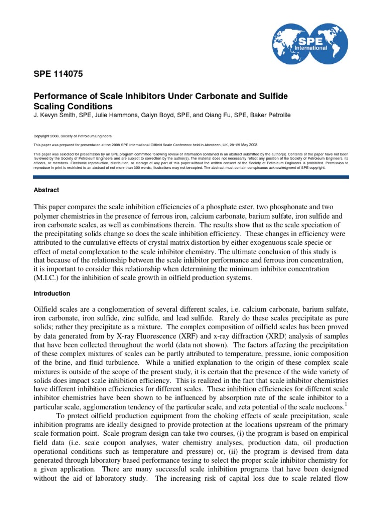 Performance of Scale Inhibitors Under Carbonate and Sulfide Scaling ...