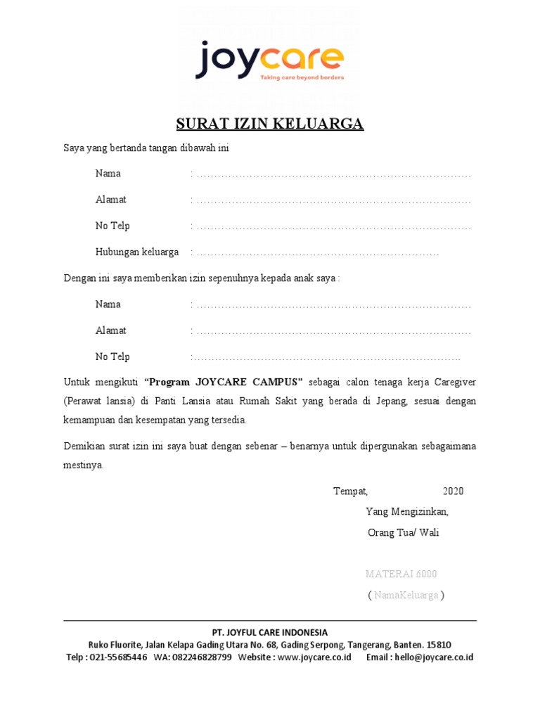 Surat Izin Keluarga | PDF