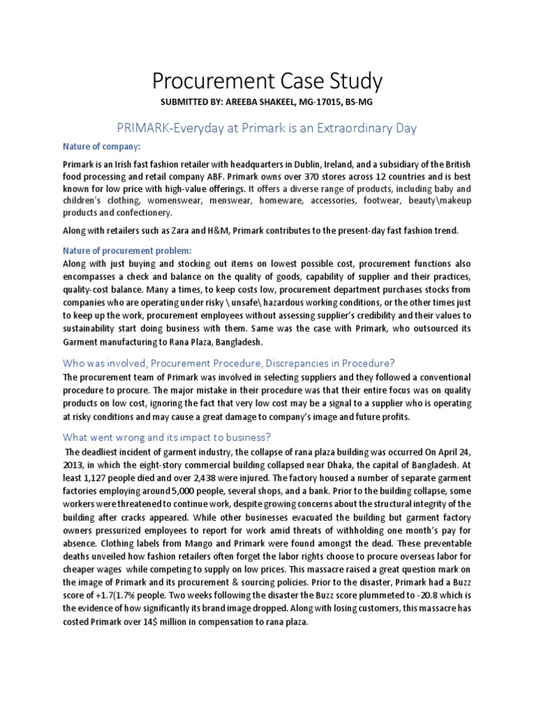 Primark Procurement Case Study Analysis | PDF | Business | Clothing