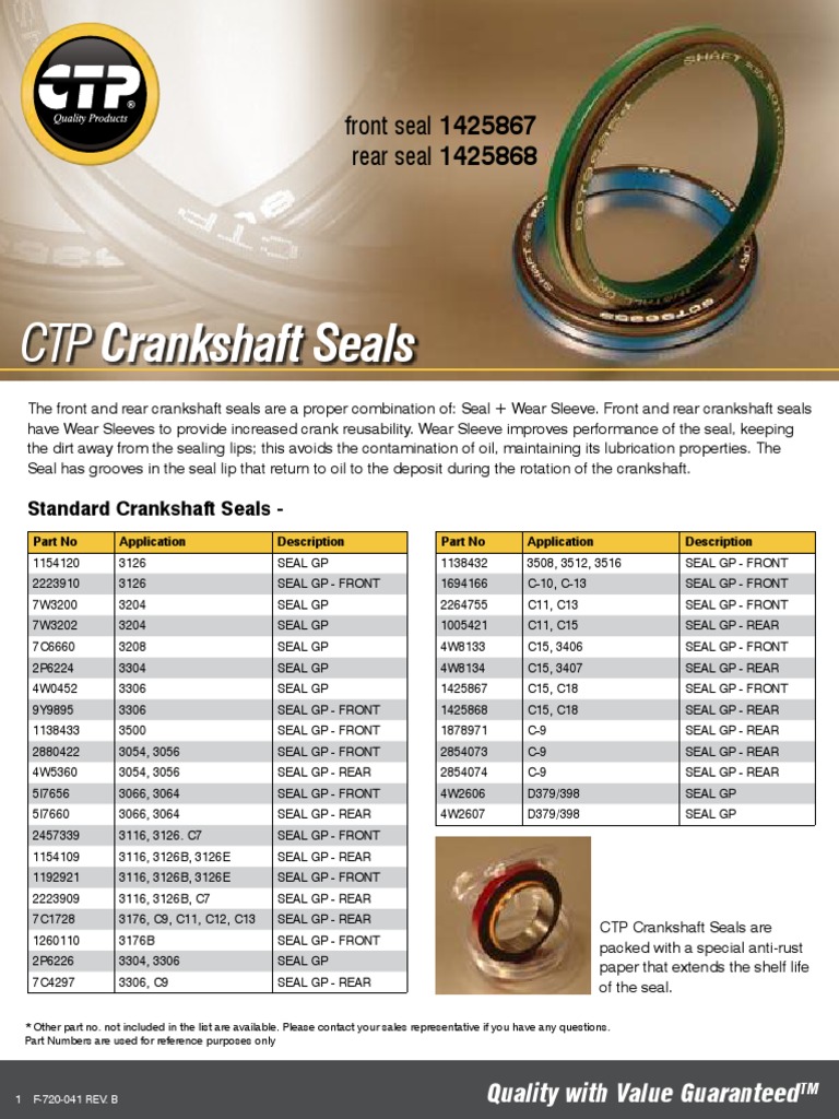 Crankshaft Seal Part Numbers and Applications for Popular Caterpillar